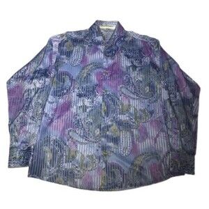 Visconti Uoma Men’s Long Sleeve Button Up Modern Art Shirt Purple Size Large